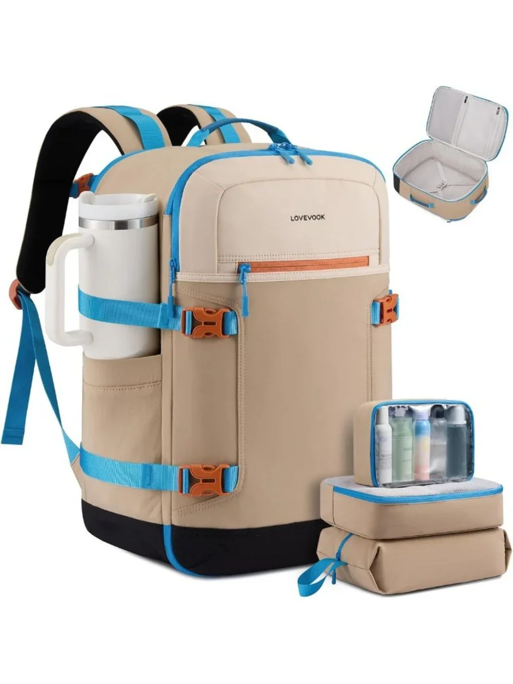 40L Waterproof Travel Backpack with Packing Cubes, Airline Approved Carry-On